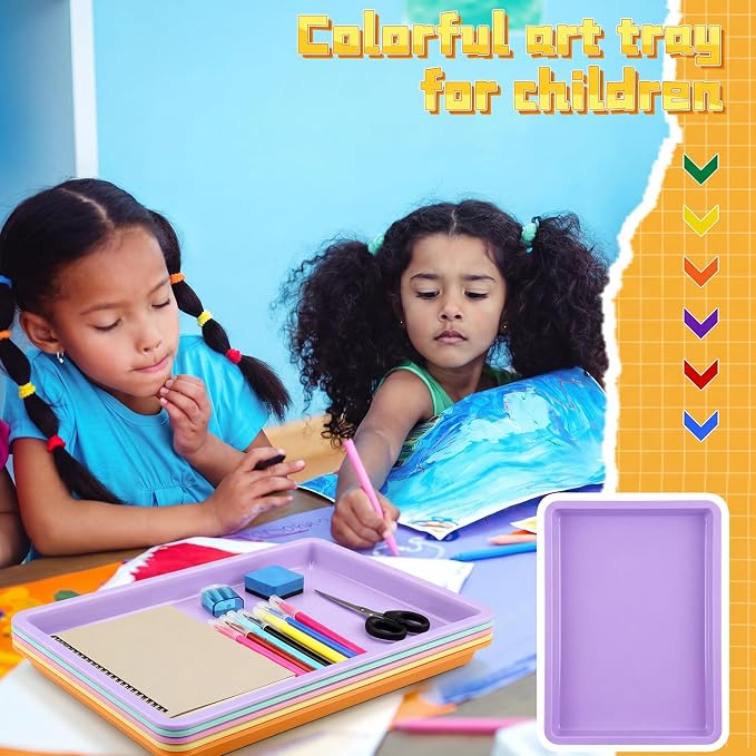 12 Pack Large Plastic Art Trays for Classroom, 16x12x1 Inch,Pastel | Plastic Paint Trays for Kids Craft Activity Sensory Play Stackable Organizer for Preschool Art Projects Jewelry Beads Sorting - Image 5
