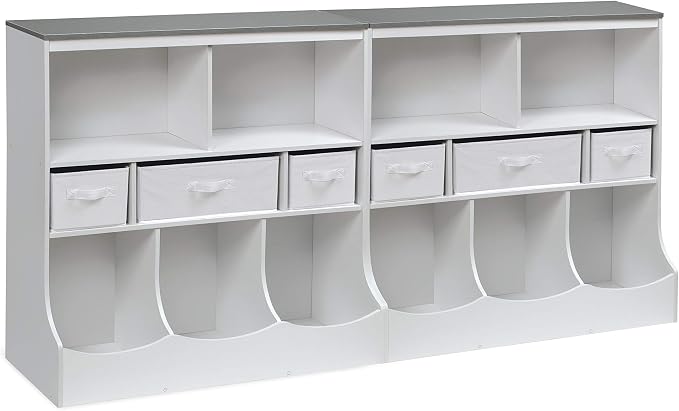 Badger Basket Combo Bin Toy Storage Unit and Book Shelf for Kids with 3 Baskets - White/Gray | Kids storage organizer with 3 removable baskets, open shelves & display top for toys, books, clothes & more. - Image 7