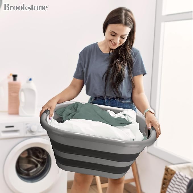 BROOKSTONE Collapsible Laundry Basket Set, Modern Extra Large Collapsible Basket Set, Comfort Non-Slip Grip Handles, Minimalist Space Saving Design, Portable Pop-Up Hamper, BPA FREE, Dark Grey, 2 PACK - Image 2