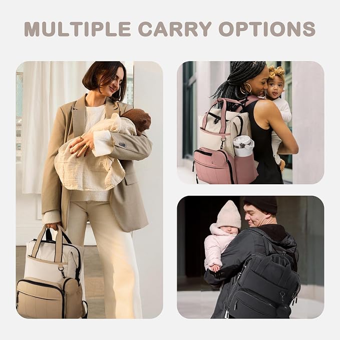 VONAL Diaper Bag Backpack, Lightweight Baby Diaper Bags, Travel Large Diaper Bag with Changing Station, Pink Diaper Backpack for Boys Girls Newborn with Insulated Pockets, Stroller Straps - Image 2