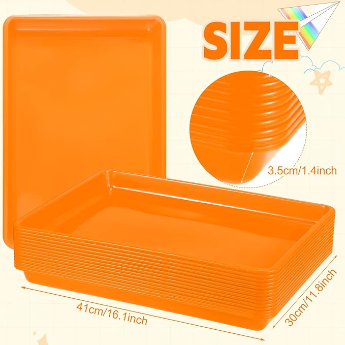 Maitys 15 Pack Plastic Art Trays 12 x 16 Inch Activity Crafts Trays Sensory Tray DIY Projects, Painting, Beads, Jewelry Office Home Organizer Arts and Crafts Supplies(Orange) - Image 3