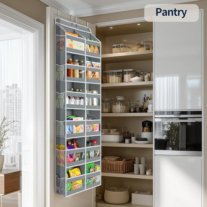 Yecaye 6-Tier Over The Door Organizer Dual-Column of 12 Compartments, College Dorm Essentials with Clear PVC Windows, Heavy Duty Door Organizer Hanging for Bedroom Bathroom Pantry Nursery, Grey 1 Pack - Image 9