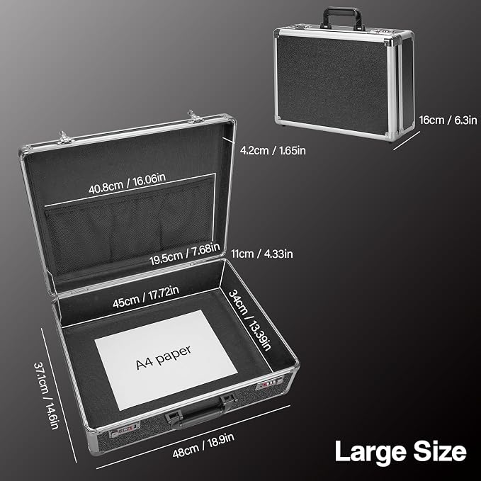File Organizer Storage Box - 18.8 x 14.5 x 6.2 Inch X-Large, Portable Locking Storage Totes with Dual Combination Locks, Lock Boxes for Personal Items, Cash, Briefcase - Black - Image 2