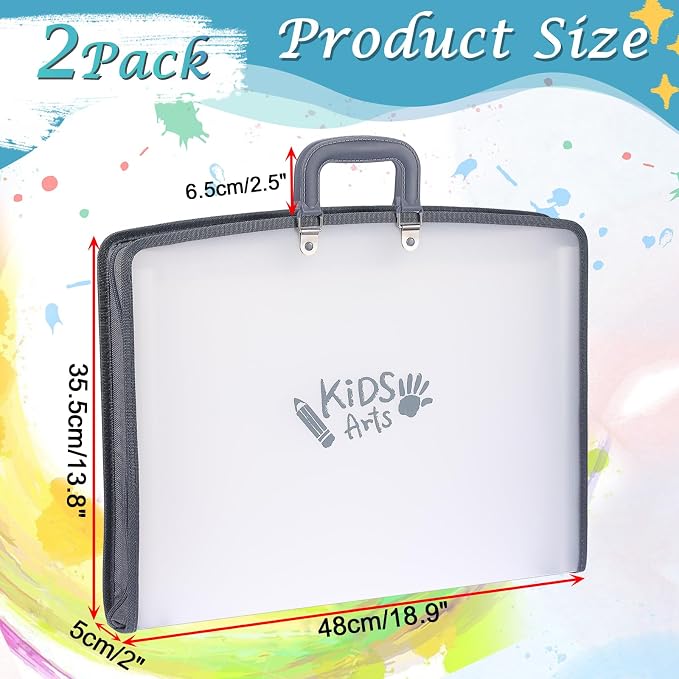 BTSKY 2 Pack A3 Art Portfolio - 11x17 Inch Zippered Accordion File Organizer with 13 Pockets, Portable Portfolio Folder with Zipper Closure & Sticky Labels for Artworks, Documents, Paintings - Image 3