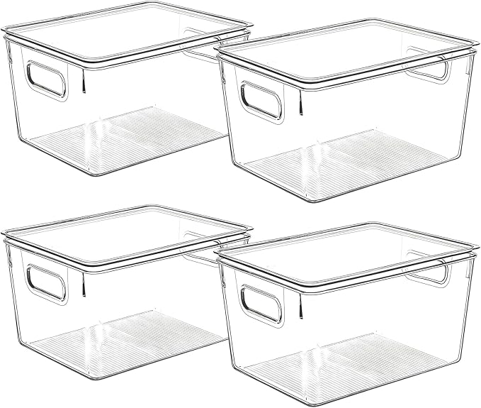 Clear Plastic Storage Bins with Lids, Perfect for Kitchen Organization or Pantry Organization and Storage, Stackable Fridge Organizer Bins, Storage Containers for Organizing, Cabinet Organizers by CONTROLKITCHEN