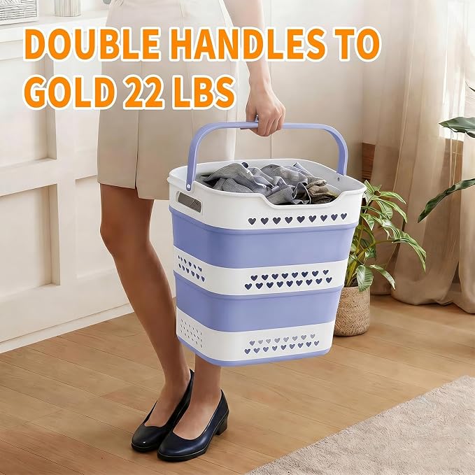 Collapsible Plastic Laundry Basket Hamper with Handles, Foldable Pop Up Storage Container Organizer for Washing Storage, Blue - Image 3