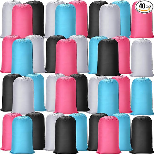 Sanwuta 40 Pcs Large Laundry Bags Bulk,Black, Gray, Sky Blue, Pink | 38" x 24" Travel Laundry Bags for Clothe, Washable Heavy Duty Bag, Camping College Apartment by Sanwuta