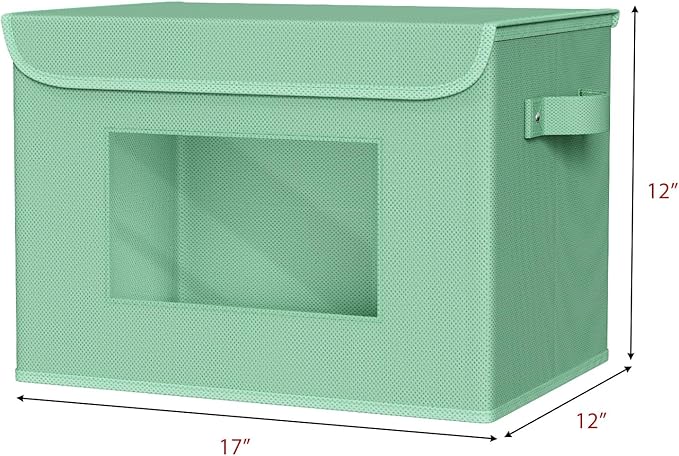 Univivi Fabric Foldable Storage Bins with Lids, 4 Pack, Green | Stackable Closet Storage Bins, Fabric Closet Organizers and Storage with Lid & Clear Window for Home, Office, Bedroom - Image 2