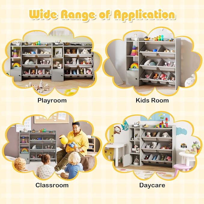 Costzon Kids Toy Storage Organizer w/ 8 Bins, Wooden Toddler Bookcase w/Open Shelves & Cabinet, Multifunctional Toy Storage Cabinet for Kids Room, Nursery & Playroom - Image 7
