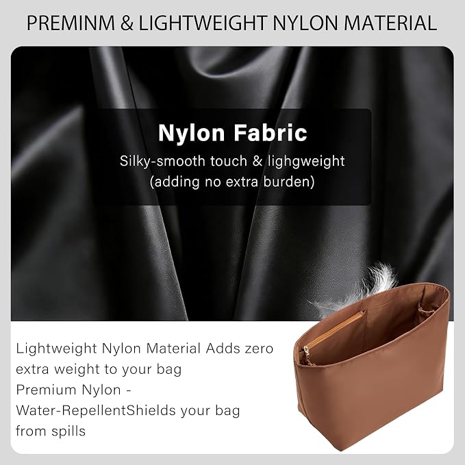 Tote Bag Organizer Insert for Coach City 33 Bag, Premium Soft Nylon Purse Organizer Insert with Laptop Sleeve, Handbag Inner Divider Shaper with Elastic Cup Holder & Smooth Zipper(City33/Brown) - Image 7