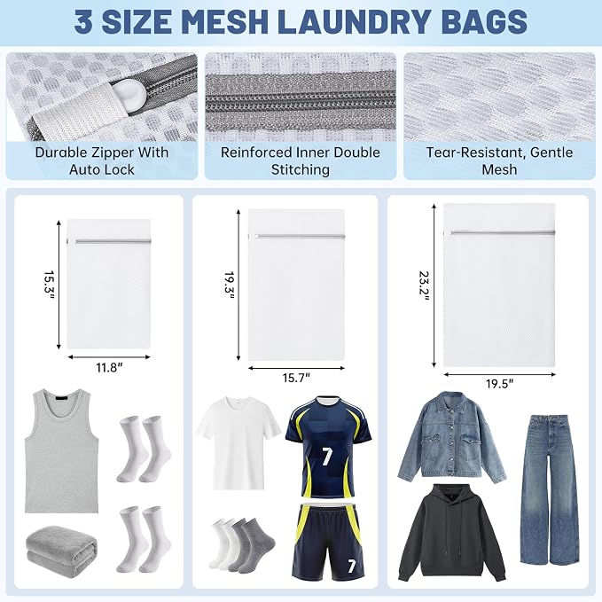 Large Laundry Backpack Bag with 3 Sizes Mesh Wash Bags Total 170L | 2 in 1 Laundry Hamper Basket with Shoulder Straps, Freestanding Laundry Bag for College Dorm, Laundromat, Apartment - Image 3