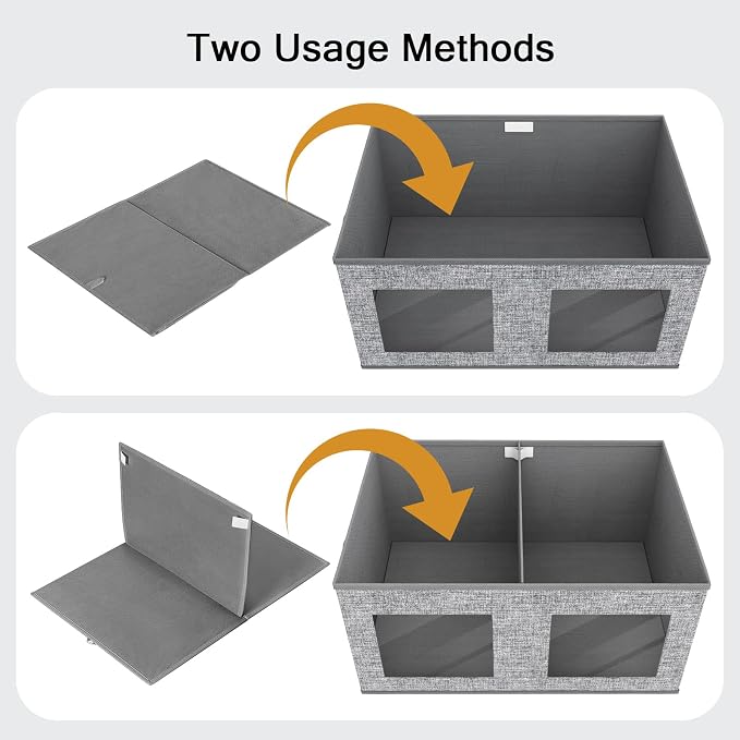 Univivi Large Fabric Storage Bins with Lids for Clothes 2 Pack, Grey | 24 x 17 x 12 In Foldable Storage Boxes with Handles, Clear Window, Closet Organizers for Home, Bedroom - Image 3