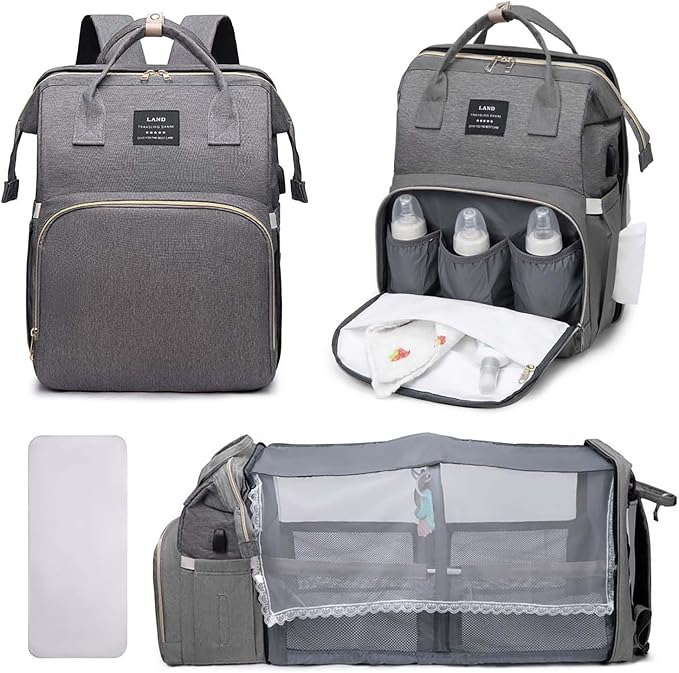 Multifunctional Baby Diaper Bag Backpack with Changing Station Baby Bag for Moms, Dads, Shower Gifts for Newborn Essentials (Diaper Bag Grey) by Unknown