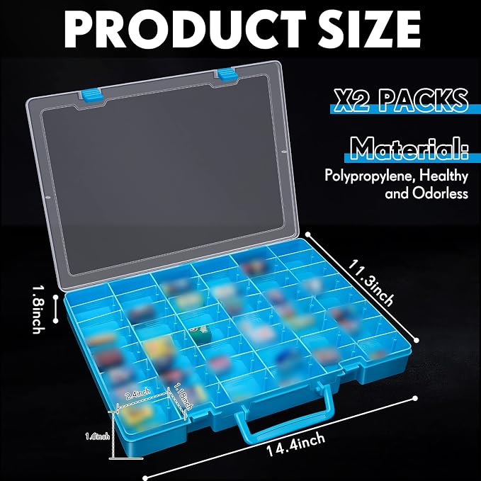 2 Pcs 48 Grids Plastic Bead Organizer Box with Divider, Blue - Image 2