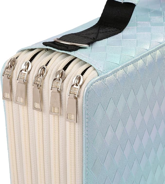 500 Slots Colored Pencil Case w/Handle & Shoulder Strap | 5-Layer Zipped Pencil Pouch PU Leather w/Open Front pocket for 500 Colored Pencils/340 Gel Pens to Artists, Painters - Image 3