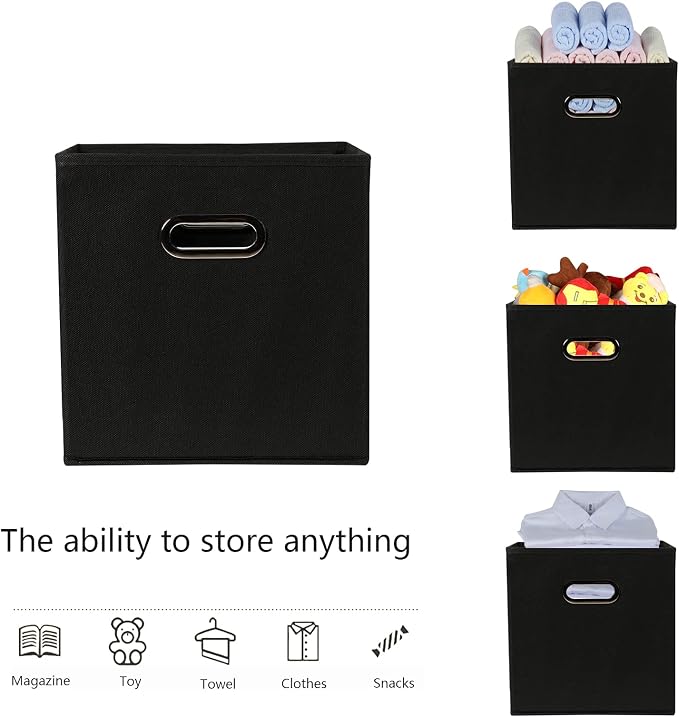 Yunkeeeper storage bins Cubes, Fabric Cube Organizer with Handle, Foldable Cube Bins for Cloth or Accessary Storage, 11x11x11, Set of 6, (black) - Image 3