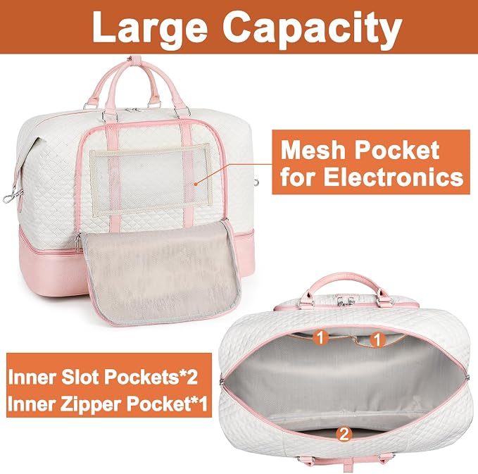TIBES Travel Weekender Bag for Women, Overnight Bag with Shoe Compartment | 3PCS Large Travel Duffel Bag for Gym, Travel, Hospital, Business Trip, Carry On Tote, Wet & Dry Separation, Water Resistant - Image 4
