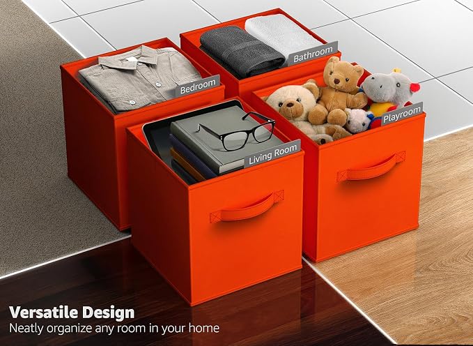 Sorbus Fabric Storage Cubes - 6 Foldable Storage Bins for Organizing Pantry, Cubbies, Toy Box - Clothes Storage & Closet Organizer - 13 Inch Collapsible Cube Baskets for Shelves with Handle - Image 5