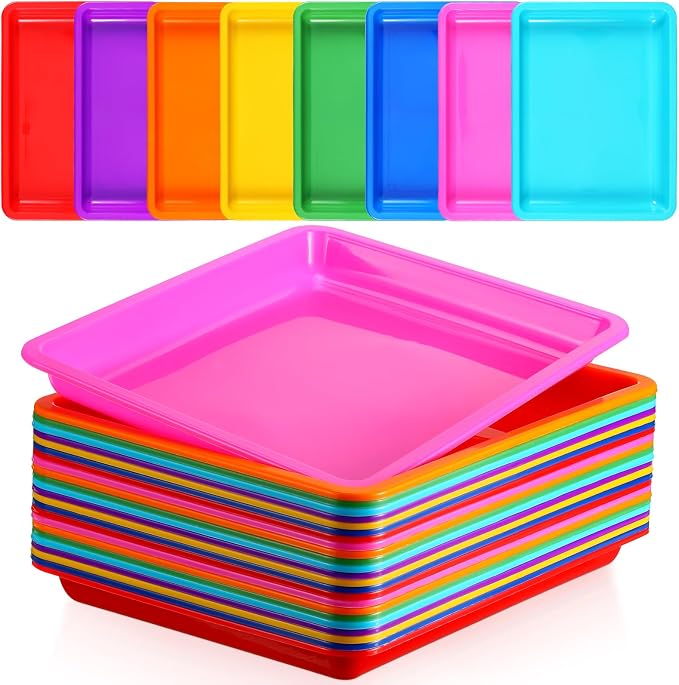 Maitys 24 Pcs Plastic Art Tray 11x8.7x1 Inch Activity Craft Tray,Colorful | Classroom Serving Trays, Stackable Storage, Sand Trays for School Painting Beads Crafts DIY Projects by Maitys
