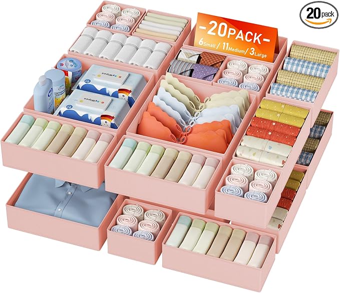 DIMJ Drawer Organizer Clothes Storage - 20 Pack Baby Dresser Organizer for Nursery, Foldable Closet Drawer Organizer Bins for Bedroom Organization, Fabric Storage Dividers for Socks, Underwears, Bras by DiMJ
