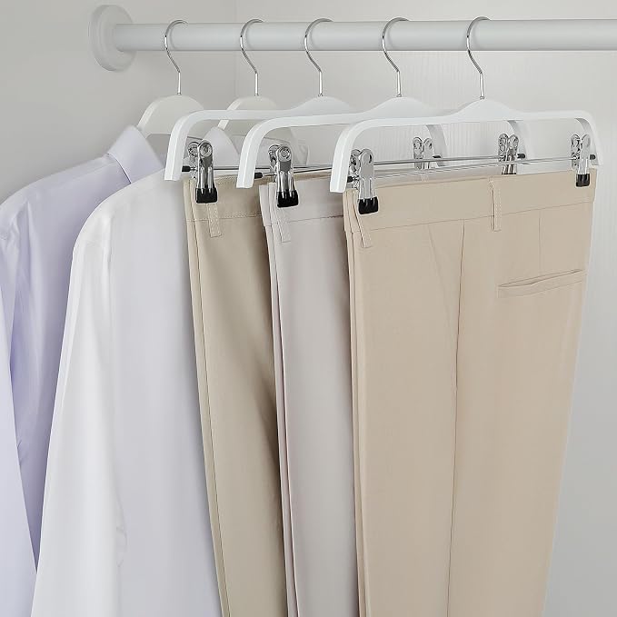 TOPIA HANGER Wooden Pants Hangers,Slim Natural Wood Skirt Hangers with Anti-Rust Hook and Adjustable Metal Clips, Perfect for Skirts, Pants, Slacks-20 Pack-CT17W20 - Image 4