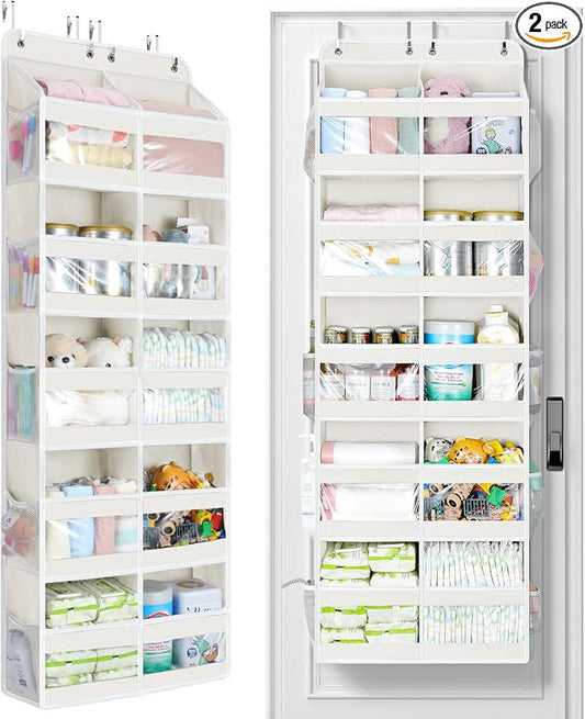 Yecaye 5-Tier Over The Door Organizer Dual-Column, 80lbs Load Extra Large Over the Door Storage of 10 Compartments, Heavy Duty Door Organizer Hanging for Dorm Bathroom Pantry, Cream White 2 Pack by Yecaye