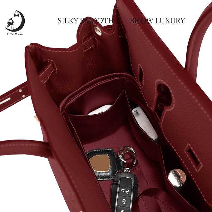 Fits for Brikin Bag Insert Organizer For Hermes(25 S,Rouge H) | Premium Silk Material,Smooth Touch,Lightweight,zipper,protect from scratches & stains,multiple pockets,keychain,waterproof - Image 2