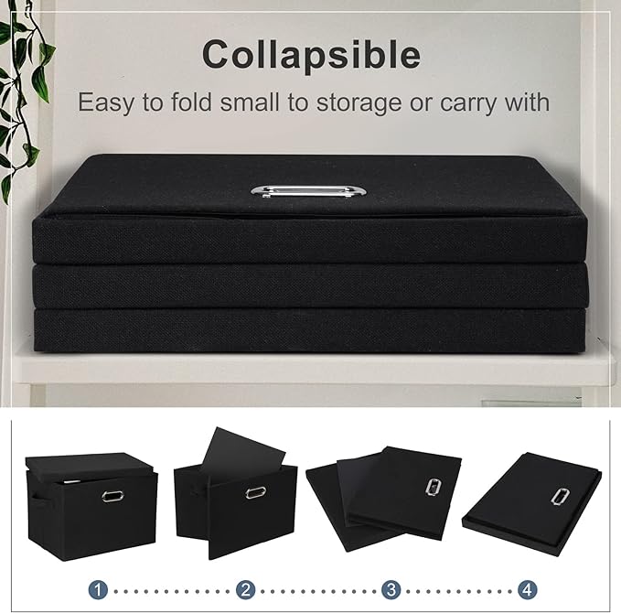 Graciadeco Large 17" 36 Quart Collapsible Stackable Storage Bins with Lids, 5 Packs Black Linen Fabric Closet Boxes with Lids, Storage Cube Baskets Container Organizers for Bedroom Office(17 x12 x11) | 36 Quart 5 Pack Black Collapsible Stackable Linen ... - Image 5