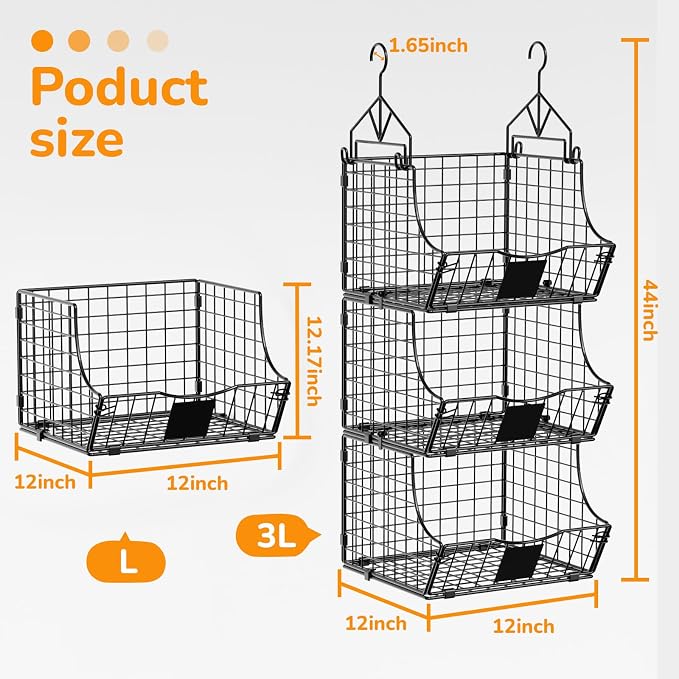 Hanging Closet Organizers and Storage, 6 Tier Closet Shelf Clothes Organizer with 2 S-Hooks, Multi-Functional Iron Wire Baskets, for Clothing, Sweaters, Handbags, Hat, Canned - Image 2