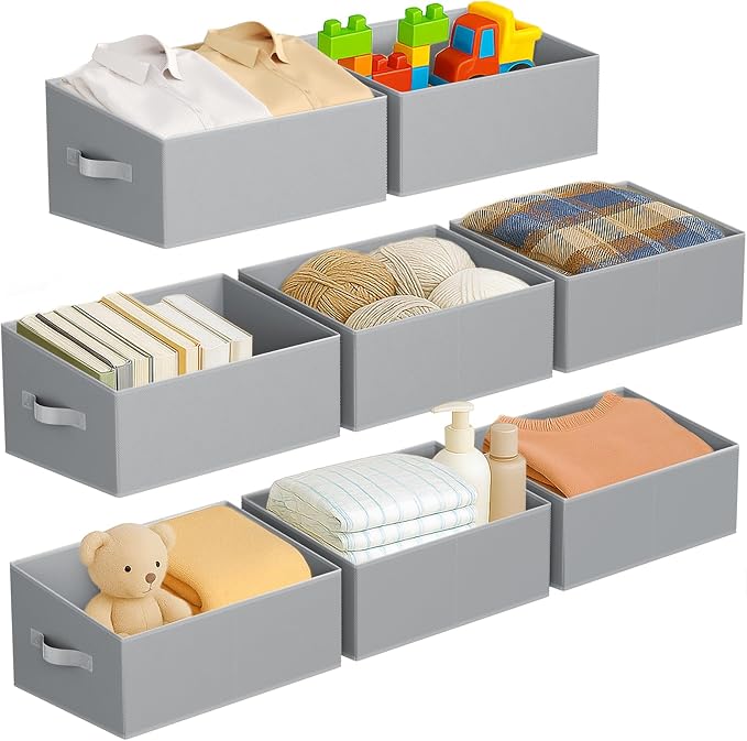 DIMJ Closet Storage Bins 8 Pack - Fabric Storage Baskets for Shelves, Large Clothes Organizers with Handles, Trapezoid Shelf Organization Storage Cubes for Purse, Toys, Books, Towel, Clothes by DiMJ