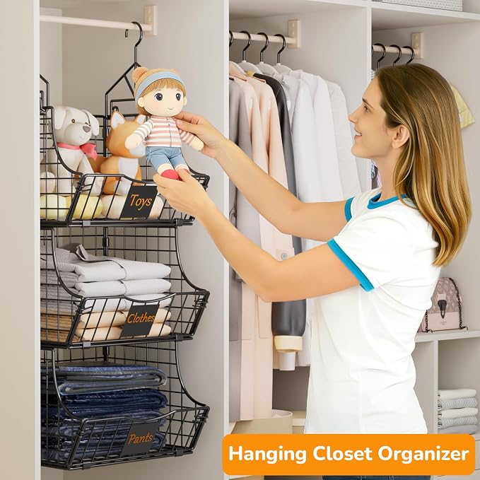 Hanging Closet Organizers and Storage, 6 Tier Closet Shelf Clothes Organizer with 2 S-Hooks, Multi-Functional Iron Wire Baskets, for Clothing, Sweaters, Handbags, Hat, Canned - Image 7