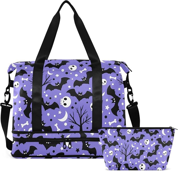 Travel Duffel Tote Bag Bats Satellites Skulls and Trees Sports Duffel Bag with Wet Pocket Weekender Overnight Bag for Women Men Gym Bag, Carry On Bag Hospital Bag for Labor and Delivery by MNSRUU