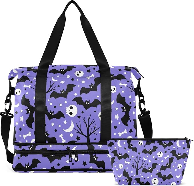 Travel Duffel Tote Bag Bats Satellites Skulls and Trees Sports Duffel Bag with Wet Pocket Weekender Overnight Bag for Women Men Gym Bag, Carry On Bag Hospital Bag for Labor and Delivery - Image 8