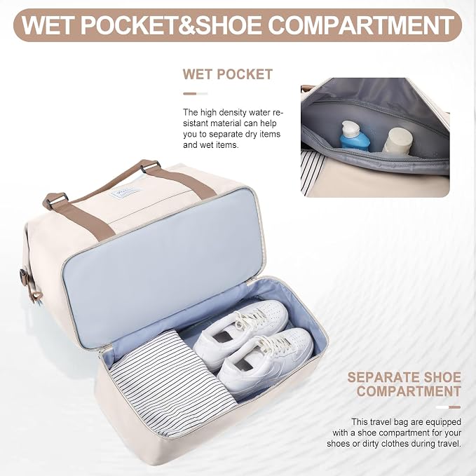 Weekender Bags for Women, Carry-On Overnight Travel Duffel Bag | Travel Bag with Shoes Compartment & Toiletry Bag, Extra Large, 3 Pcs Set - Image 5