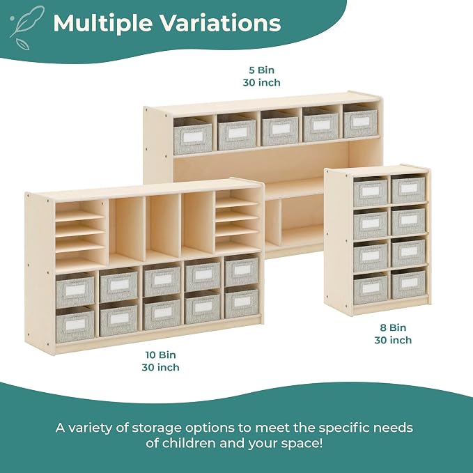 Guidecraft EdQ Cubby Toy Storage Organizer w/ 8 Fabric Bins 30"- Natural: Kids' Wood Bookshelf & Toy Organizer for Kids Playroom | Teacher School Supply Furniture for Classrooms and Home Organization - Image 8