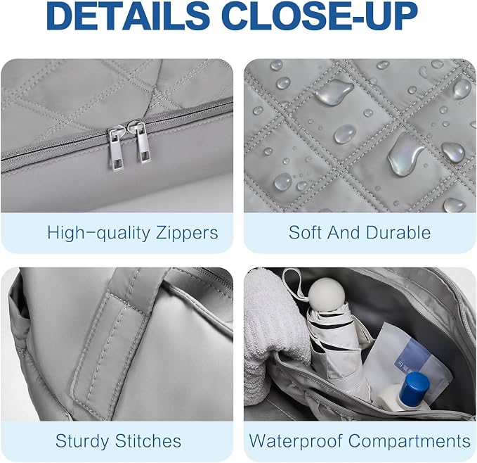 Large 2PCS Nylon Duffle Bag for Travel Weekender Overnight Hospital Gym Bag for Men & Women, Carry On Airline Approved Personal Item Duffel Garment Bag Luggage with Shoe Compartment & Packing Cube - Image 7