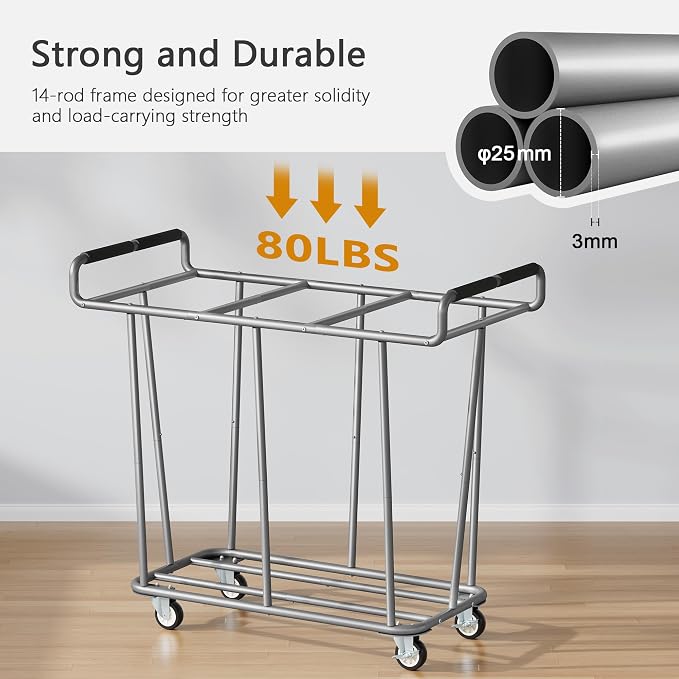 Gewudraw 3 Section Rolling Laundry Sorter Cart with Wheels, 360L | Commercial Laundry Cart Industrial, Large Laundry Basket Rolling Laundry Hamper with Handle for Bathroom, Bedroom, Hotel - Image 4