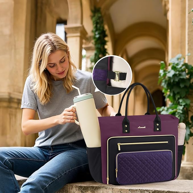 LOVEVOOK Teacher Tote Bag for Women Work, Nurse Bags With Large Cup Holder Laptop Bag With Laptop Compartment, Professional Computer Briefcase Business Purses, Mother Gift, 15.6 Inch - Image 2