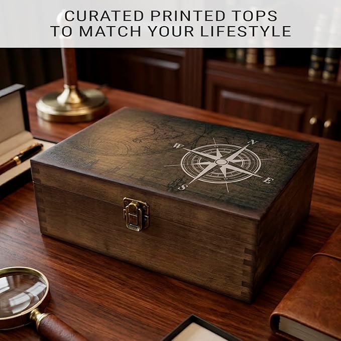 Navigators Compass Design Wooden Keepsake Box, Large Memory Box for Keepsakes, Decorative Storage Box for Memories, Jewelry, & Photos, Memorial Boxes for Men & Women - Image 6