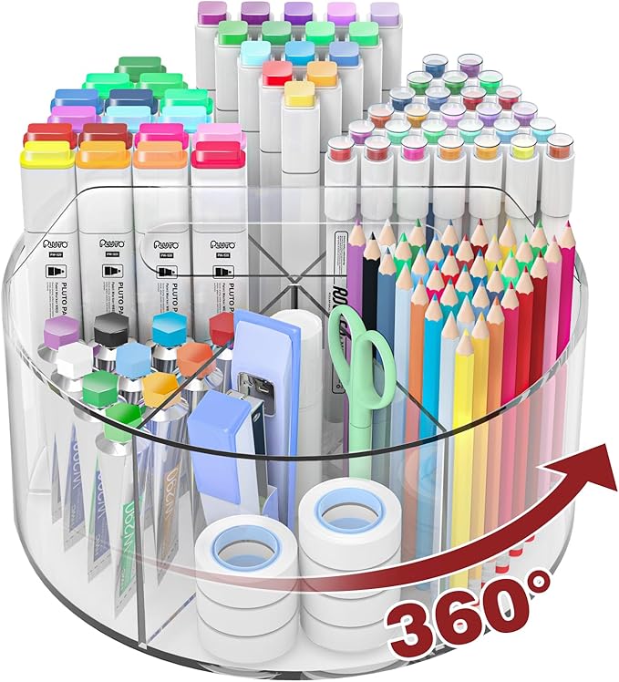 250pcs Acrylic Pencil Holder Marker Organizer, Back to School 360-Degree Rotating Pen Holder, Crayon Organizers for Kids Pencil Organizer Caddy Art Supply Lazy Susan Organizer for Desk Office by Absonic