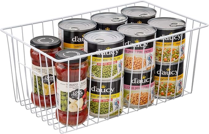 Freezer Baskets Organizer, Refrigerator Metal Wire Storage Divider, Household Container Bins with Handles for Kitchen, Pantry, Cabinet, Closets - Pearl White (6, 16in x 10in x 5.5in) - Image 3