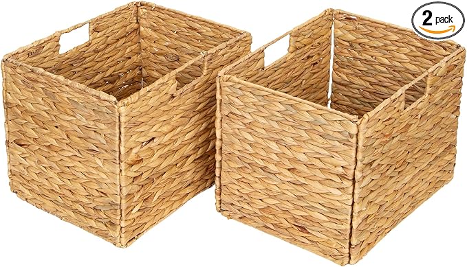 Storage Baskets，Wicker Baskets,Hyacinth Basket For Shelf,Folding 2 Packs Handmade Woven, Seagrass Baskets,Shelf Baskets For Storage Toys Books And Clothes and Other What You Want by SENRYEE
