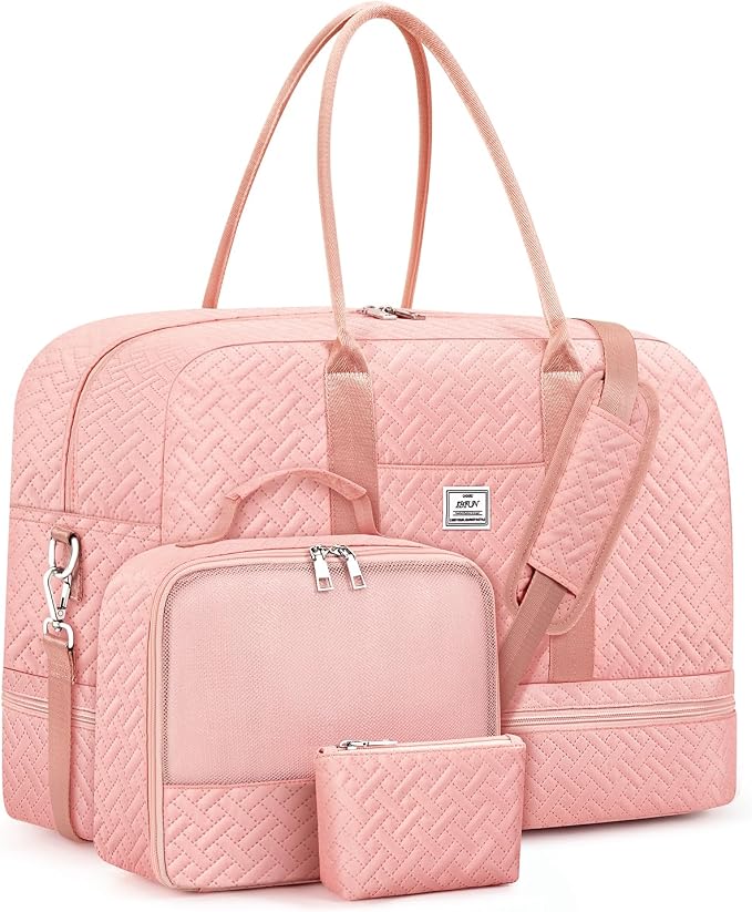 Weekender Bag for Women, Large Overnight Bag Canvas Travel Duffel Bag Carry On Tote with Shoe Compartment 21" 3Pcs Set by IBFUN