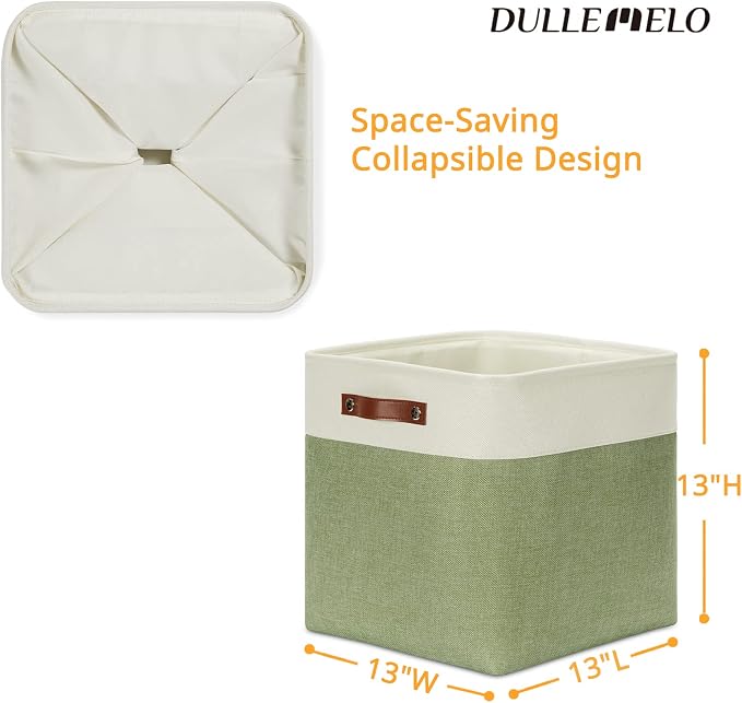 DULLEMELO Storage Baskets for Organizing, Linen Closet Organizers and Storage Baskets for Dog Box, 13 Inch Decorative Cube Storage Bins with handle for Gift Basket(4 Pack - 13" White&Green) - Image 3