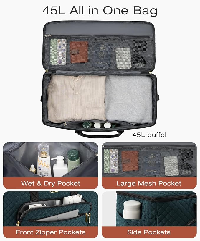 Travel Duffle Bag, Wide Open Large Weekender Bag for Women with Shoe Compartment, Carry on Overnight Bags with Toiletry Bag, Hospital Bag for Women Labor Delivery with Wet Pocket (Dark Green) - Image 2