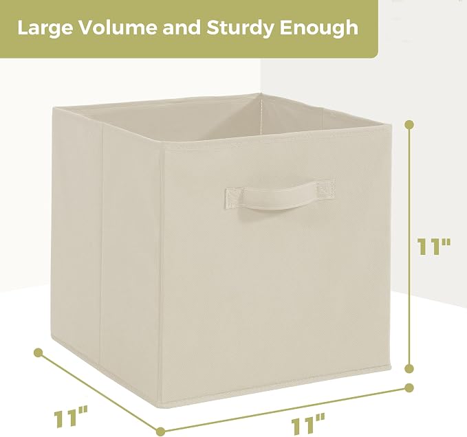 11x11 Storage Bins, Set of 3 Storage Cubes, Collapsible Cube Storage Box, Fabric Closet Organizers with Handles for Home, Office, Closet Shelf Cabinet, Bookcase, Beige - Image 2