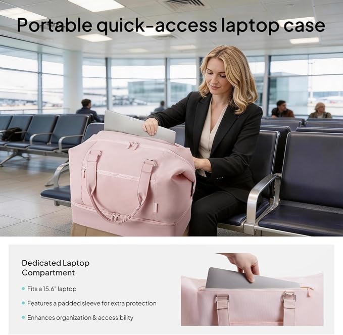 Travel Duffle Bag for Women, 40L Weekender Bags Airline Approved Carry On with Shoe Compartment & Waterproof Wet Pocket, Durable Nylon Weekender Overnight Bag for Travel, Gym, Business Trip, Pink - Image 2
