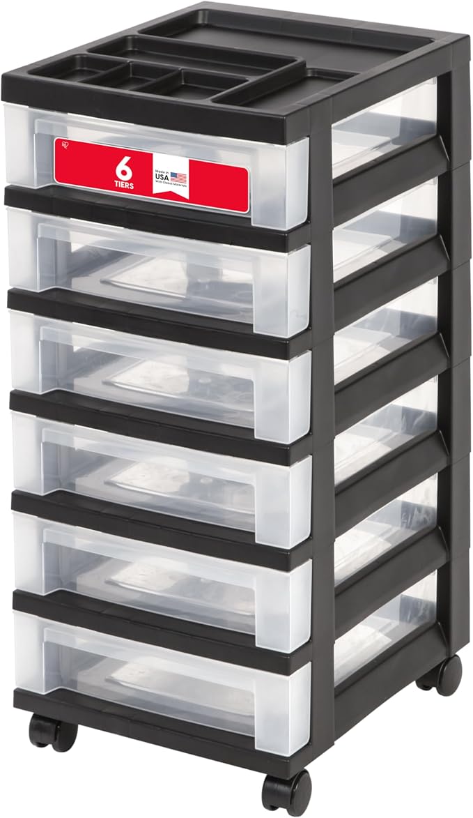 IRIS USA 6-Drawer Rolling Storage Cart, Black/Clear | Keep classroom supplies, teacher essentials, craft materials, and learning tools organized with easy-access drawers. by IRISUSA