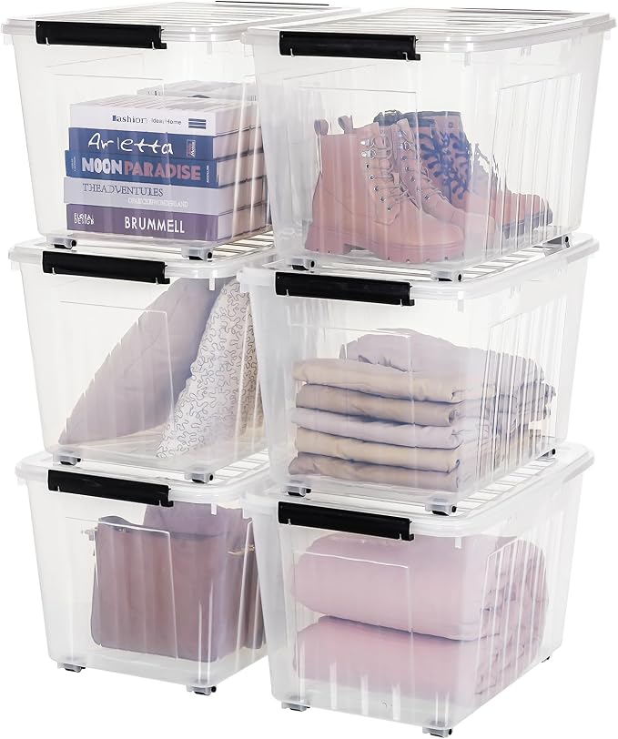 Citylife 82 Quart Large Clear Plastic Storage Bins with Lids 6-Pack | Stackable, Secure latching lids, Easy Find, Clothes Storage Bins for Closet Bedroom Garage - Image 8