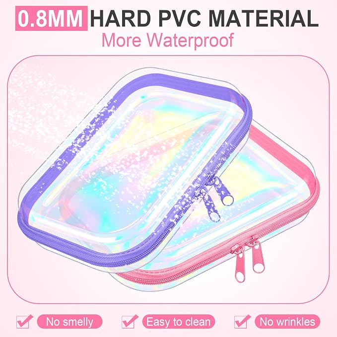 Sanwuta 6 Clear Hard Zipper Case,Holographic,7.09 X 5.12 X 2 Inch | Pencil Case Pouches ,Makeup Bag,Plastic Toiletry Diaper Bag ,Travel Toy Storage,Waterproof Organizer Bins - Image 4